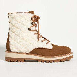 CECILIA NEW YORK X Anthropologie River Lace-Up Boots Shearling Sherpa Suede 6.5M